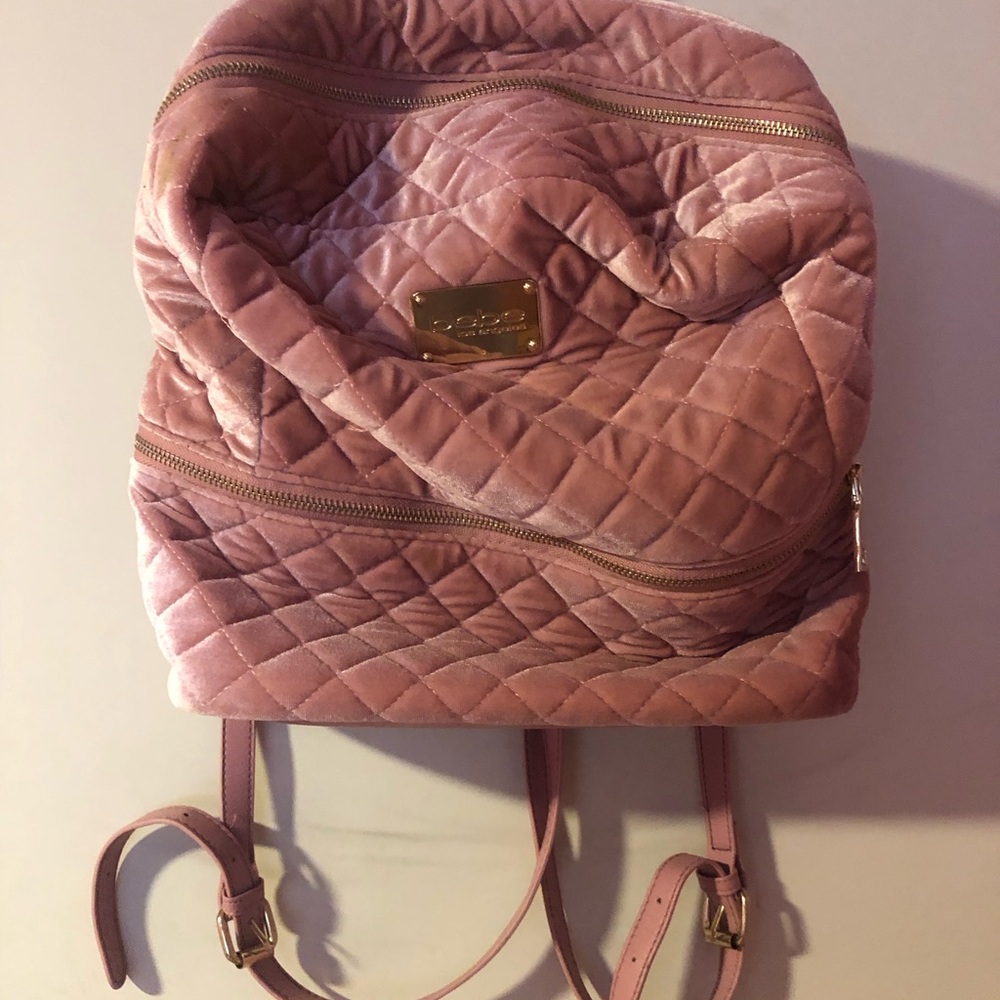 Bebe pink Danielle velvet backpack